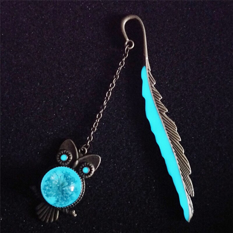 1pc Luminous Silver Copper Feather Shape Owl Bookmarks For Friends Cute Glow In The Dark Bookmarks School Supplies