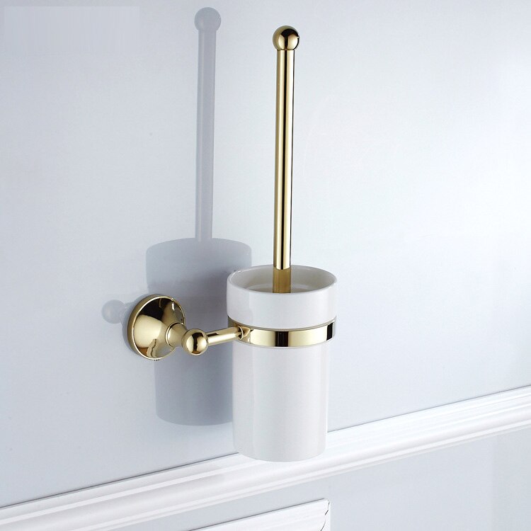 Luksus guld badeværelsestilbehør messing håndklædehylde toiletpapirholder sæbeholder håndklædeholder tørretumbler: Toiletbørsteholder