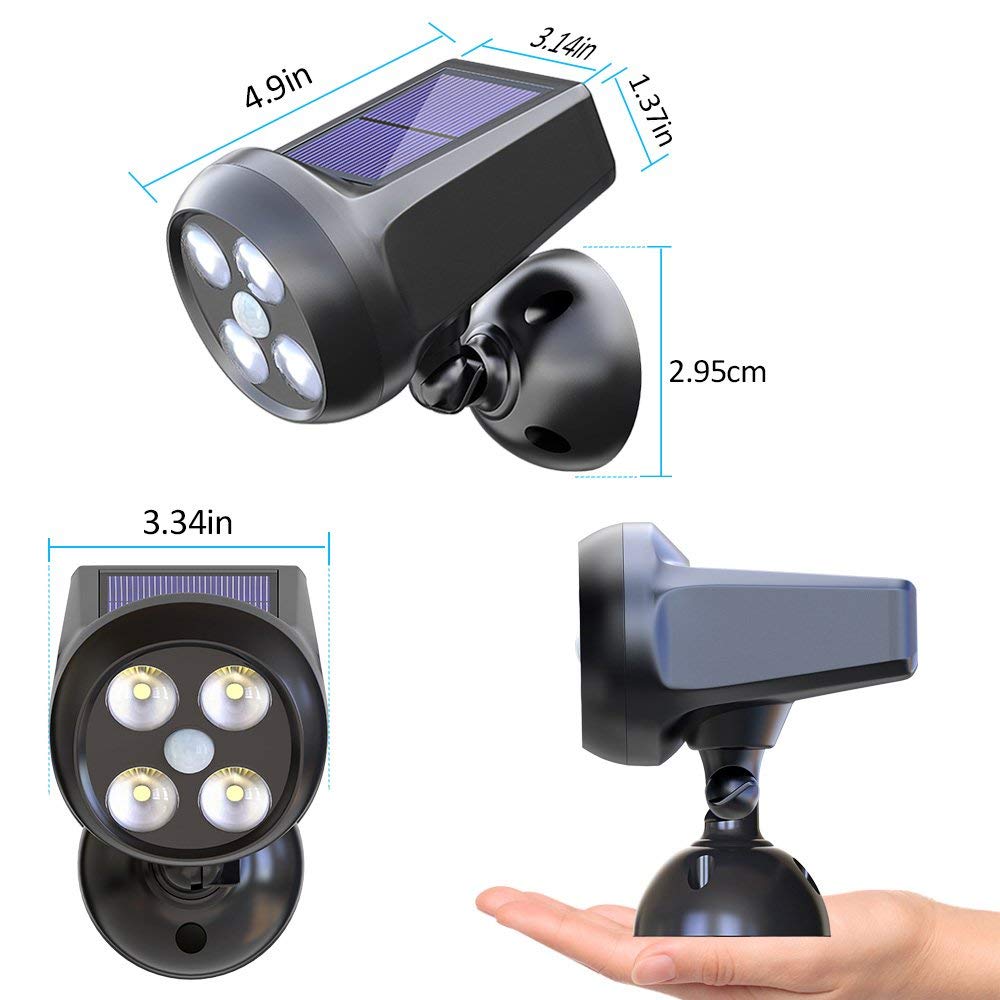 Solar Motion Sensor Spot light Garden Waterproof 360-Degree Rotatable 4LED Solar Panel for Path Porch Garden Path Wall Lights