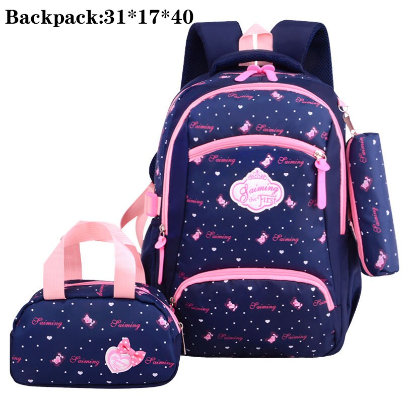 3 Set Waterdichte Schooltas Mode School Rugzak Canvas Schoudertassen Afdrukken Meisjes Schooltassen Mochilas Kinderen Kids Bag: 8876 darkblue