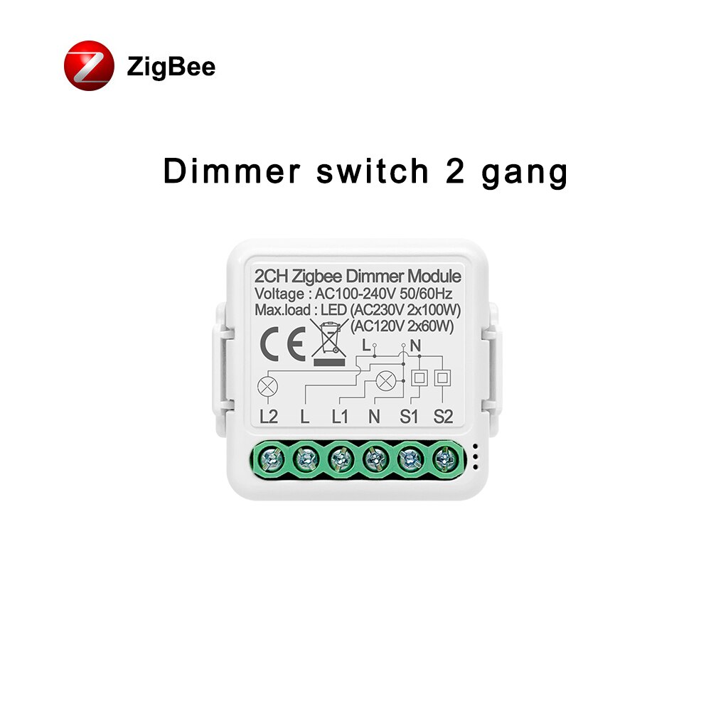 Avatto tuya smart zigbee dimmer switch modul ,1/2 gäng dimbar ljus switch app fjärrkontroll arbeta med alexa google home: 2 gäng