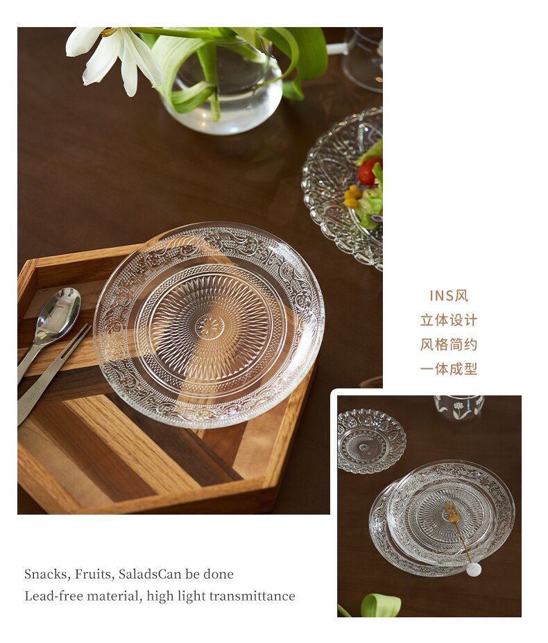 Chinese Glass Dim Sum Plate Good-looking Dessert Plate Affordable Luxury Style Fruit Plate Living Room Home Small Exquisite