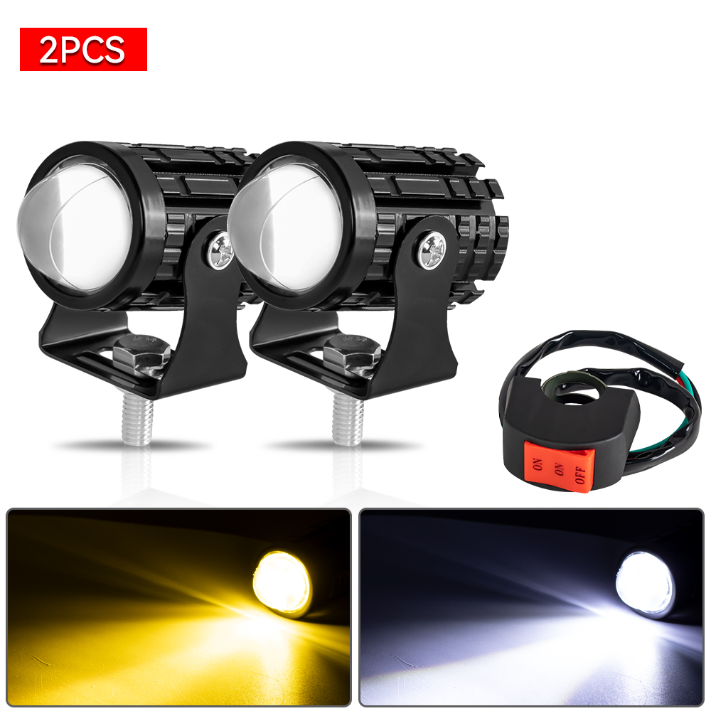 2 stks motorfiets led-koplamp 12 v hoge heldere led-verlichting lamp voor motor moto led extra spots: YELLOW