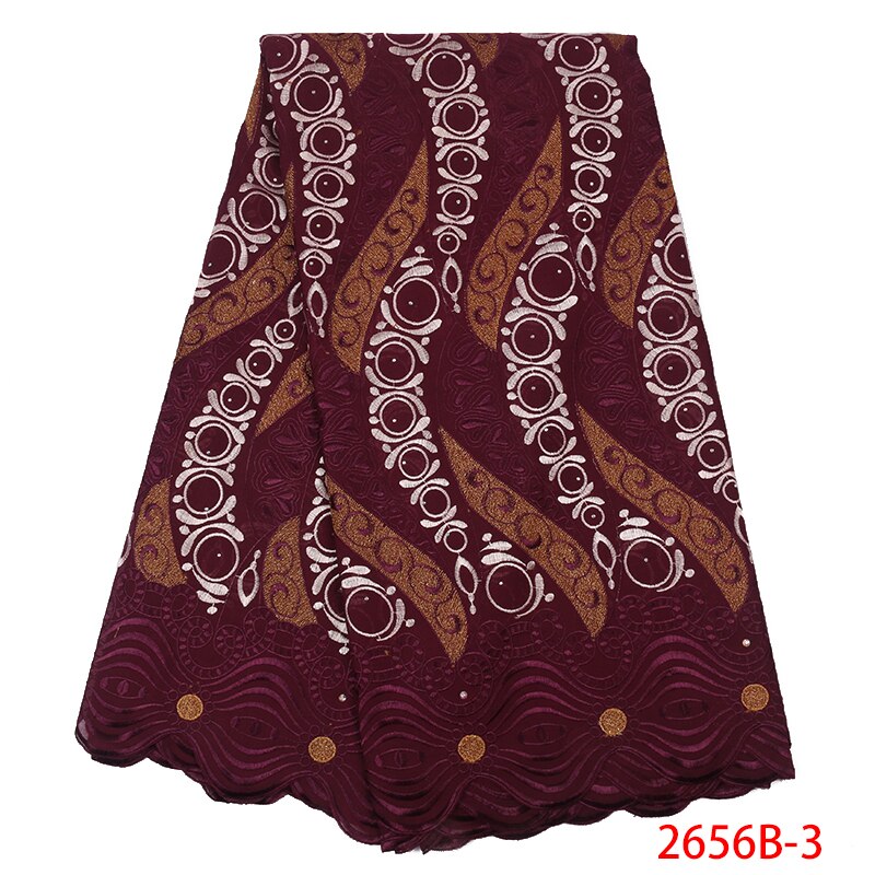 Latest African Cotton Lace Fabric Swiss Voile Lace in Switzerland Nigerian Laces with Stones KS2656B-3