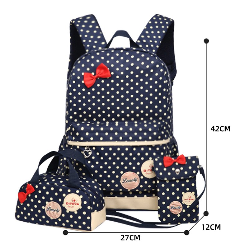 3 Sets Kids Schoolbag Girls School Backpacks Cute Printing Travel Bagpack School Bag Canvas Zipper School Bags 2022: dark blue