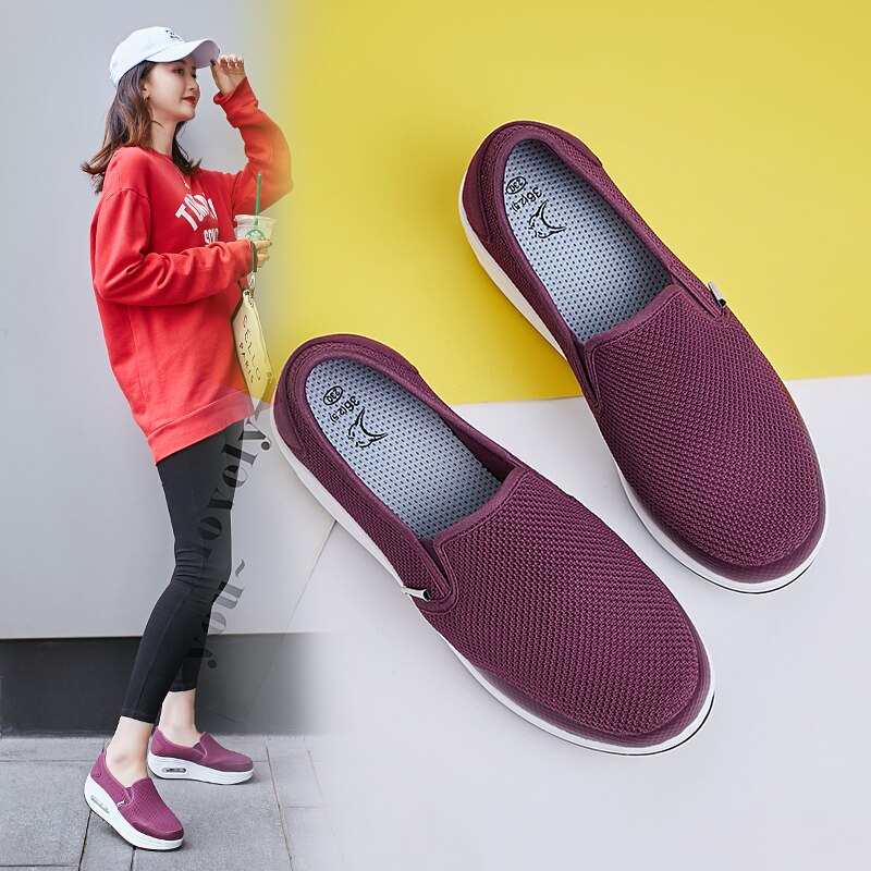 Breathable Fabric Fitness Sneakers Height Increasing Women's Swing Shoes Air Cushion Outdoor Shake Platform Aerobics Sport Shoe: Red / 5.5