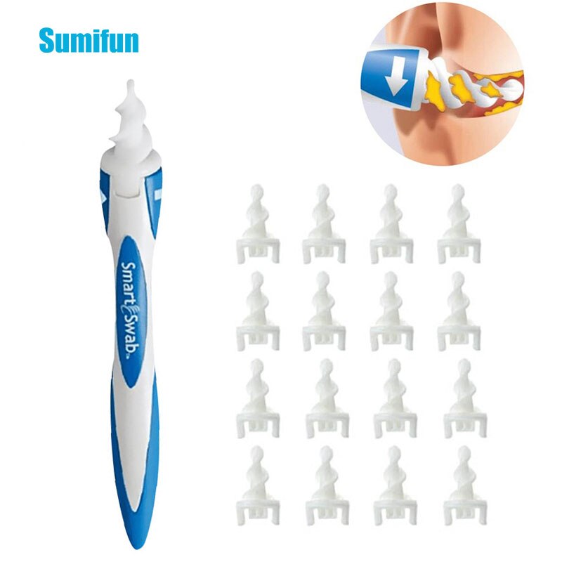 2 Styles Ear Cleaner Rotating Earwax Cleaner Soft Painless Spiral Dig Wax Ear Wax Remover With 16pcs Replacement Heads: Blue