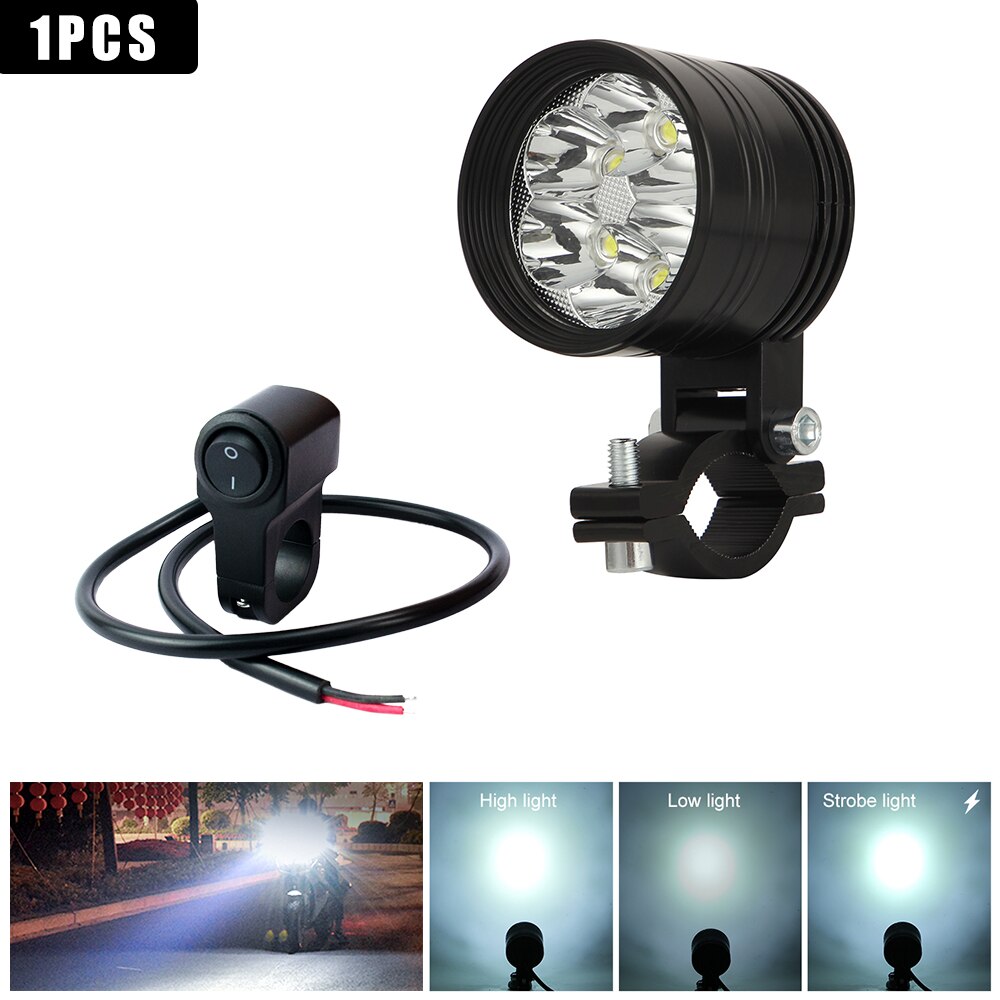 Motorcycle Led Light Headlight 6500k White Super Bright 6-Leds Working Spot Light Motorbike Fog Lamp 60W LED Scooters Spotlight: 1pcs Switch