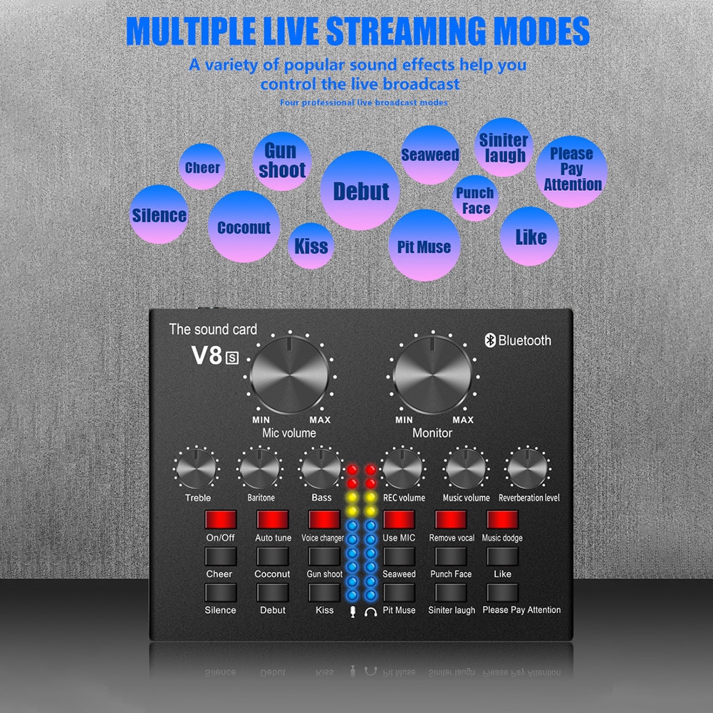 Meerdere Effecten Draadloze Bluetooth Home Party Verwijdering Vocal Live Geluidskaart Universele Computer Telefoon Voice Changer Mixer Board