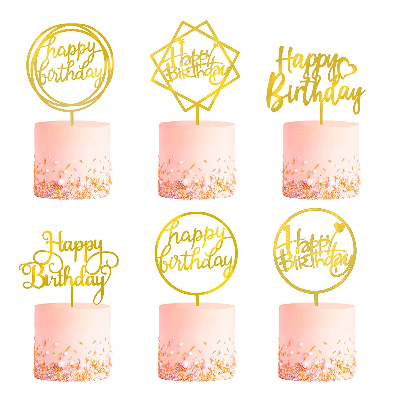 taart topper, prinsessen verjaardag, versiering verjaardag meisje, Verjaardag Cake Topper Set Dubbelzijdige Shiny Acryl Gelukkige Verjaardag Teken Cupcake Toppers Birthday Party Decoraties Levert