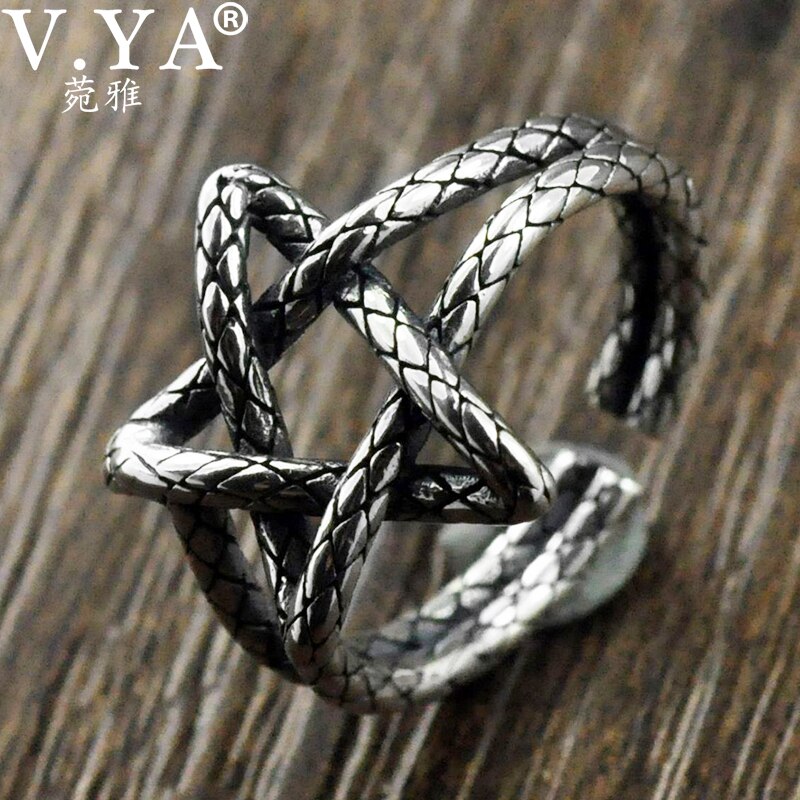 V. YA Vintage Thai argent étoile anneaux réglables pour les femmes personnalité Punk 925 bagues en argent Sterling