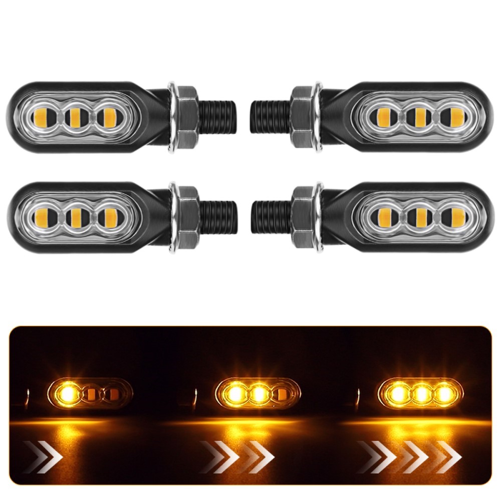 Luz LED de giro que fluye, lámpara de señal direccional para motocicleta Dirt Street, bicicleta eléctrica, Scooter, doble deporte, Motor todoterreno, furgoneta: Negro