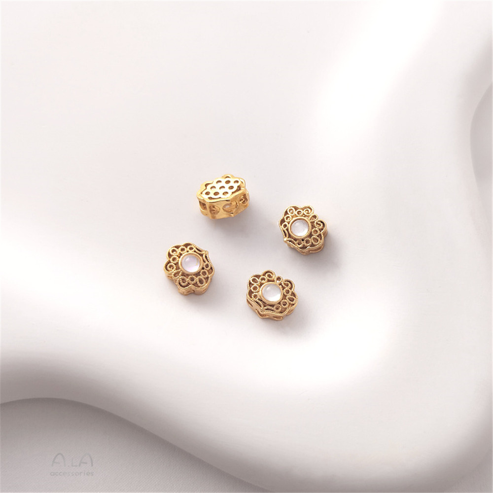 Cuentas de transferencia con incrustaciones de ópalo de imitación, accesorios de joyería hechos a mano, oro mate, chapado en cobre, Retro