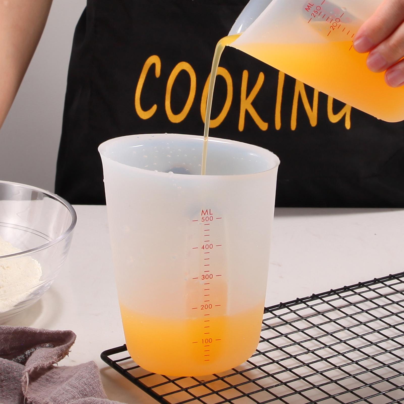 Taza de medición de silicona transparente de doble escala, herramientas de medición reutilizables suaves para hornear, accesorios de cocina, 250/500ml