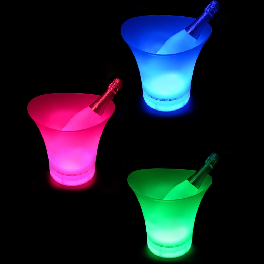 Barras LED de plástico impermeables para discoteca, de 5l cubo de hielo, Color champán, nocturna
