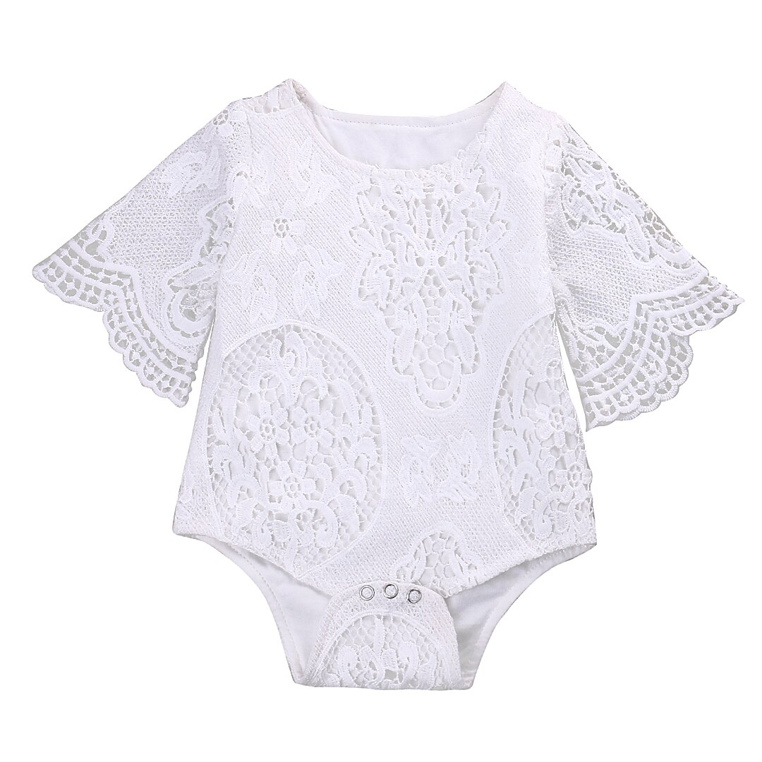 Summer Baby Girls White Ruffles Sleeve Lace Romper Infant Baby Lace Jumpsuit Clothes Sunsuit Outfits