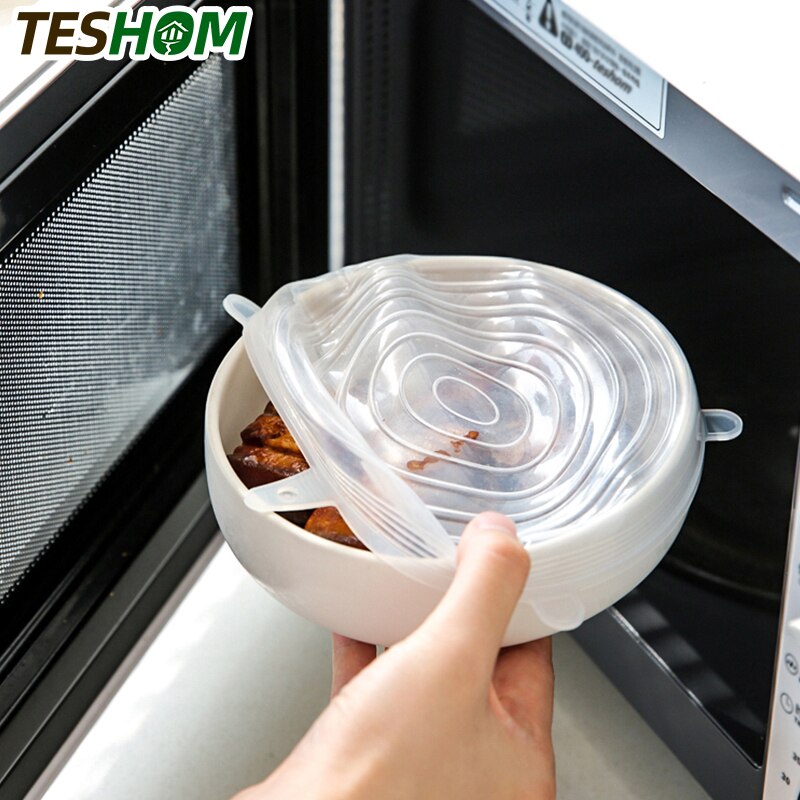 Silicone Stretch Lids 6-Pack Various Sizes Cover for Bowl Universal Food Wrap Reusable Expandable Silicone Cap for Fresh Food