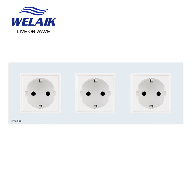 Welaik eurooppalainen standardi 16a pistorasia eu pistorasia 80*80mm 220v pistorasia 16a pistorasia lasipaneeli seinäpistorasia  a18ew: Valkoinen 3 pistorasia