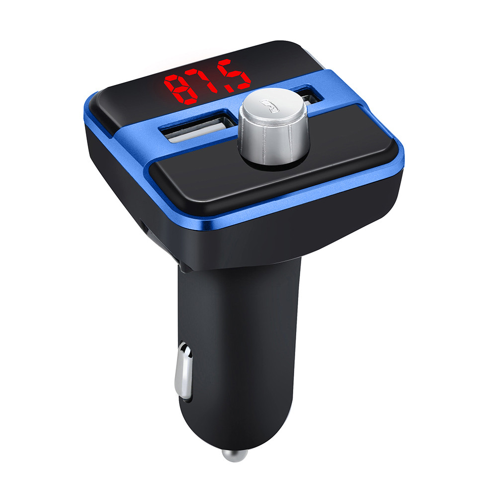 Auto Mp3 Speler Draadloze Bluetooth Auto Fm-zender Radio Lcd Aux Sd-kaart Dual 2 Usb Charger Mp3 Speler Auto elektronica: Blauw