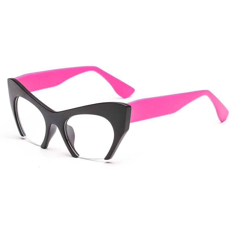 Shauna Retro Vrouwen Half Frame Cat Eye Brilmonturen Mode Optische Frame: Black rose red