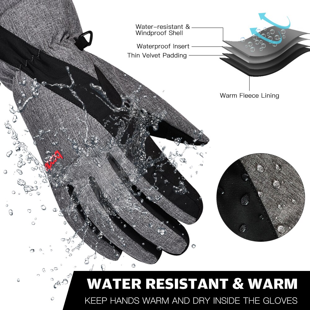 Guantes de nieve para esquí de invierno para hombre y mujer, resistentes al agua, con pantalla táctil, cálidos, para snowboard, esquí, ciclismo, senderismo