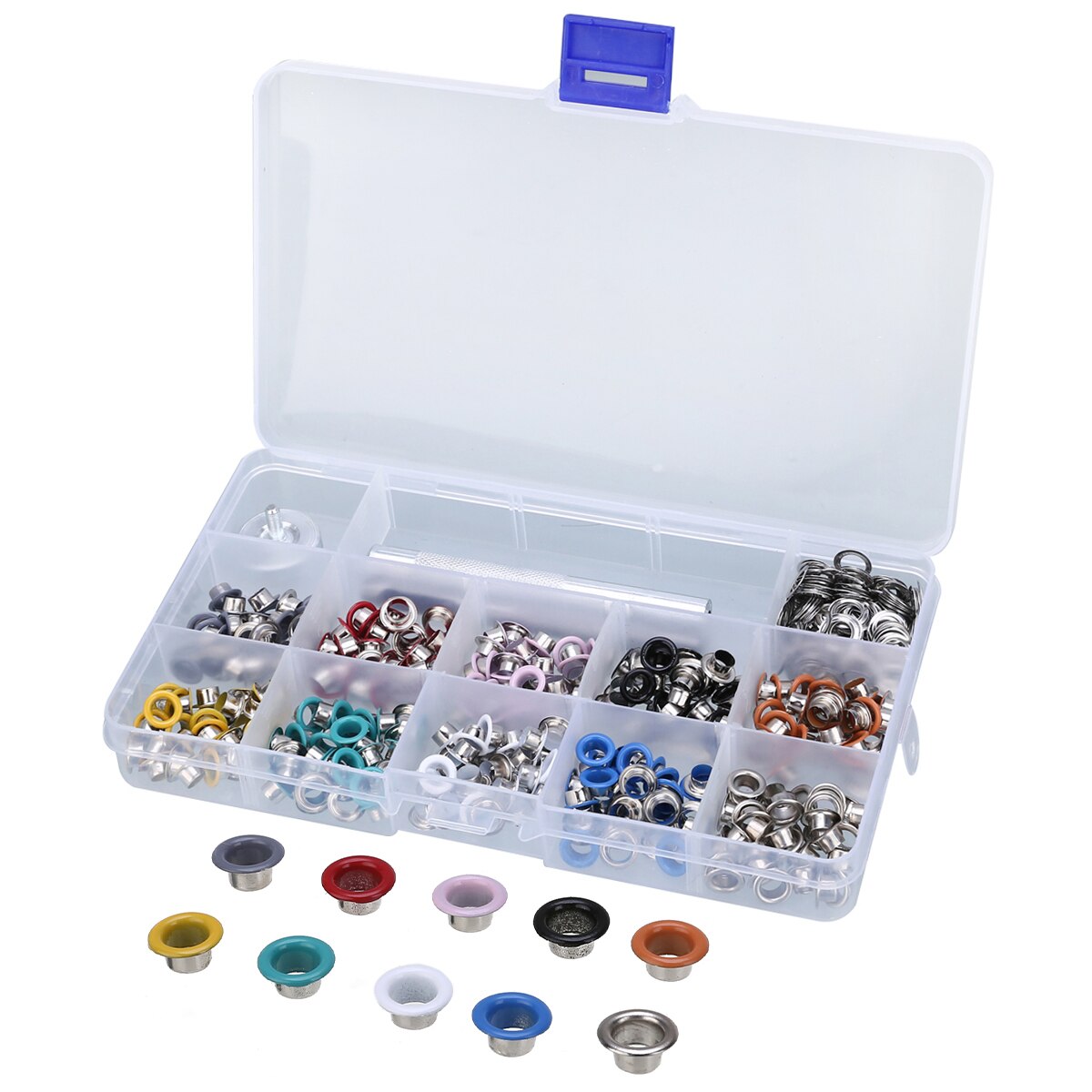 300pcs/set 5mm Metal Multicolor Eyelets Punch Kit with with Punch Hole Die Hand Knocking Tools DIY for Clothes Leather Shoes Hat