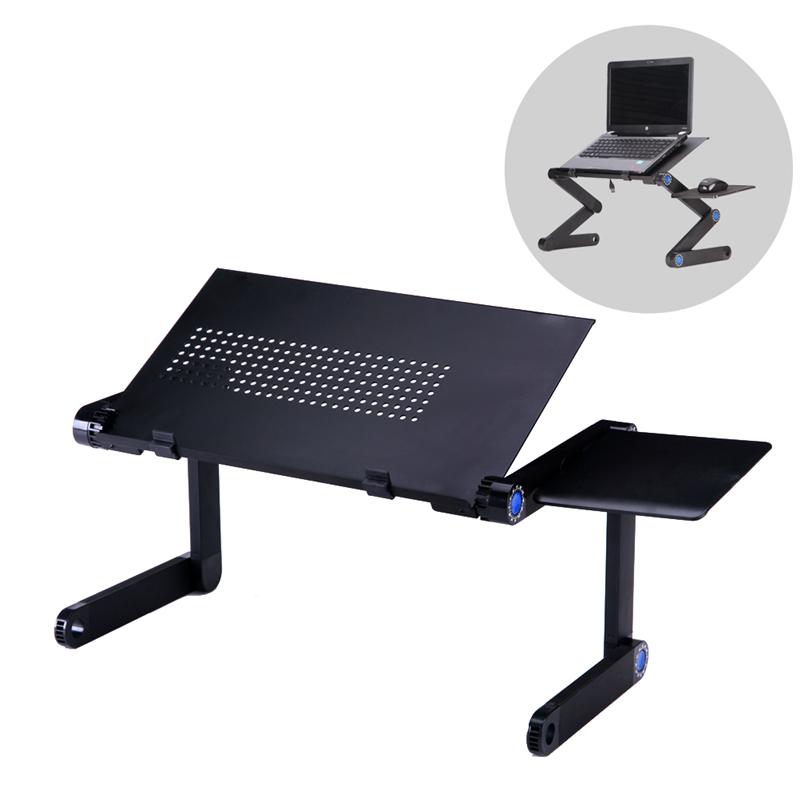 Adjustable Laptop Stand Portable Folding Computer Desk with Side Mount Mouse Pad (Black)