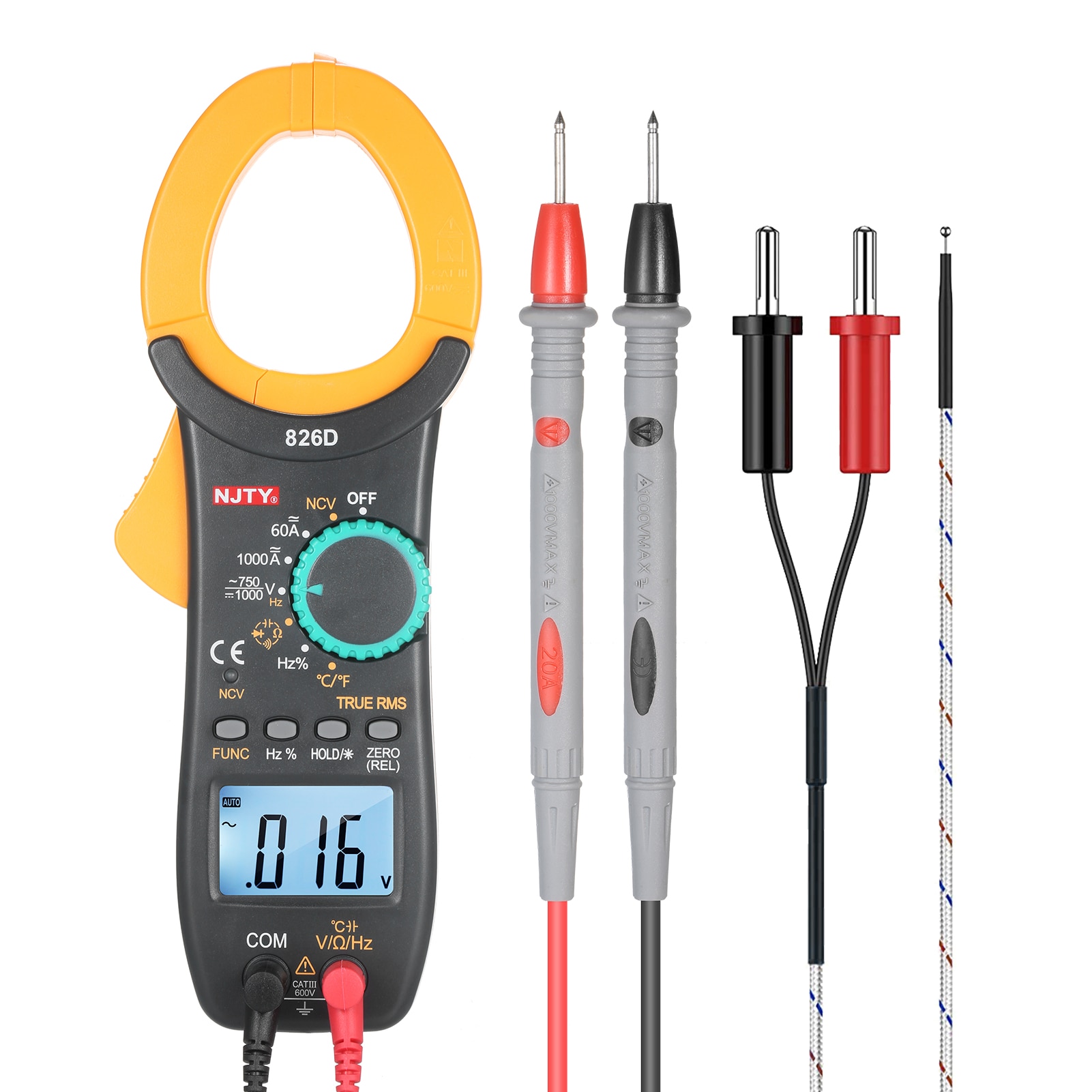 NJTY Digital Clamp Meter 6000 Zählt Auto Range Multimeter mit NCV Test AC/DC Spannung, AC Strom Multimeter clamp meter tester