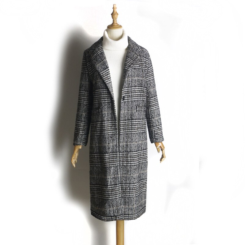 Women Wool Coat Plaid Classics Female Loose Long Single Breasted Coats 2022 Spring Autumn Jackets Trench Outerwear WJ54: S