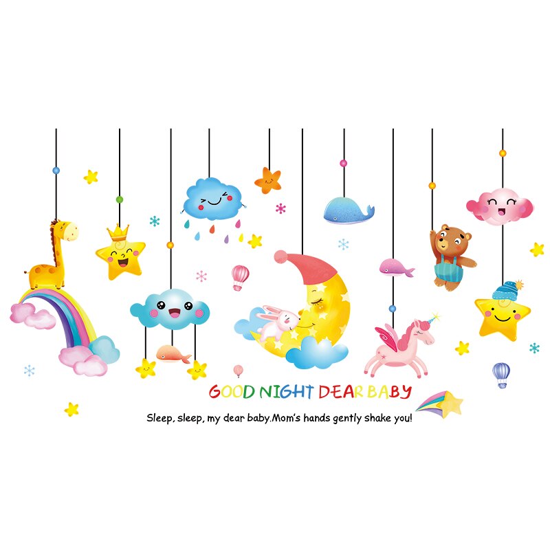 [Shijuekongjian] Cartoon Dieren Ballonnen Muurstickers Diy Wolken Maan Muurstickers Voor Kinderen Slaapkamer Babykamer Huis Decoratie: Moon Stars Sticker