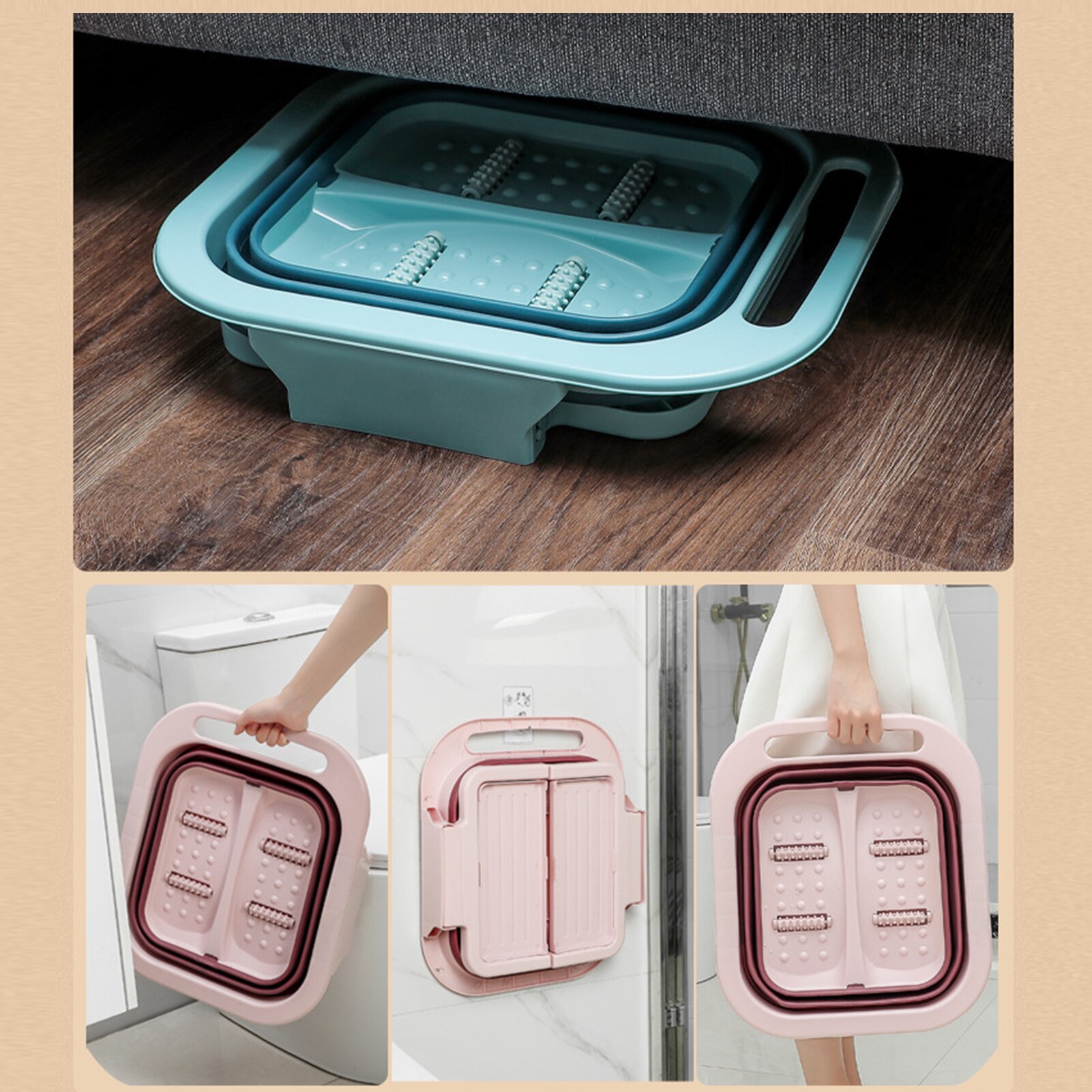 Recipiente de agua plegable para el hogar, bañera de pies con rodillo de masaje, agua , bañera de masaje, barril de baño de pies