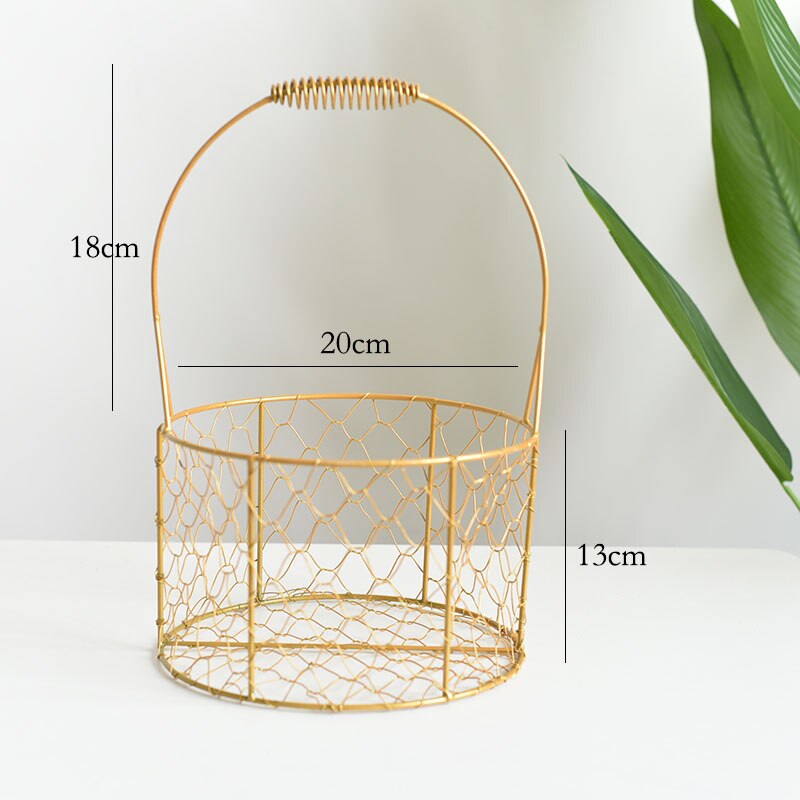 Goldene Korb Tragbare Metall Rattan Picknick Korb Hause Blume Anordnung Strauß retro Hochzeit Kranz Dekoration Lagerung Korb: 9