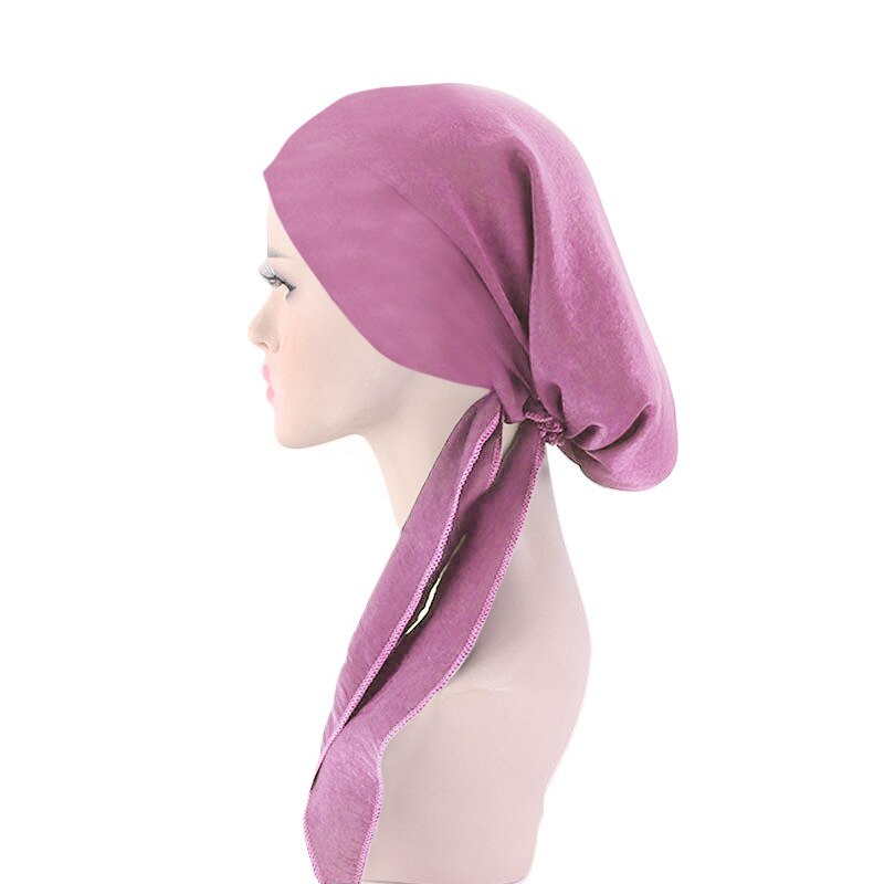 Muslimske kvinder hovedtørklæde hue hue kemo hat turban hovedbeklædning bandana kræft hårtab cover hovedtørklæde hoved wrap strækhætter: 02 lyserøde