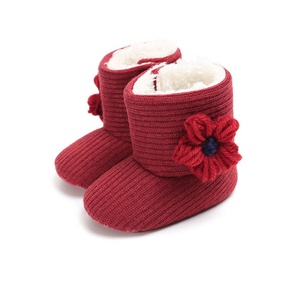 Baby Cute Warm Winter Boots Babies Girl Toddler Infant Winter Snow Boot Fur Faux Shoes Cotton Flower 0-18M: C / 13-18 Months