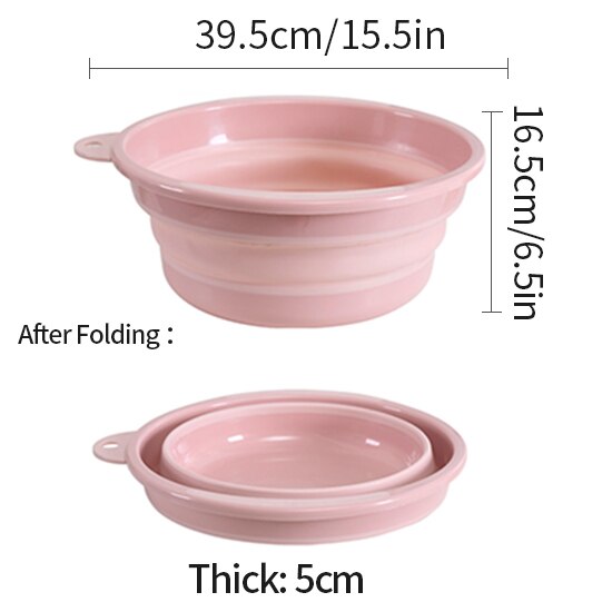 Fold Washbasin Plastic Wash Basin Wash Basket Kitchen Bathroom Laundry Basin: pink-L