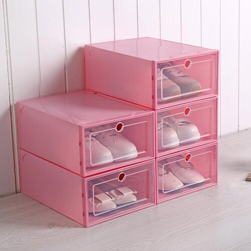 Schoenenopbergdozen, doorzichtige plastic stapelbare schoenenorganizer, opvouwbare schoenendoos, stapelbare doorzichtige schoenenopbergdoos ( 3 stuks): Roze