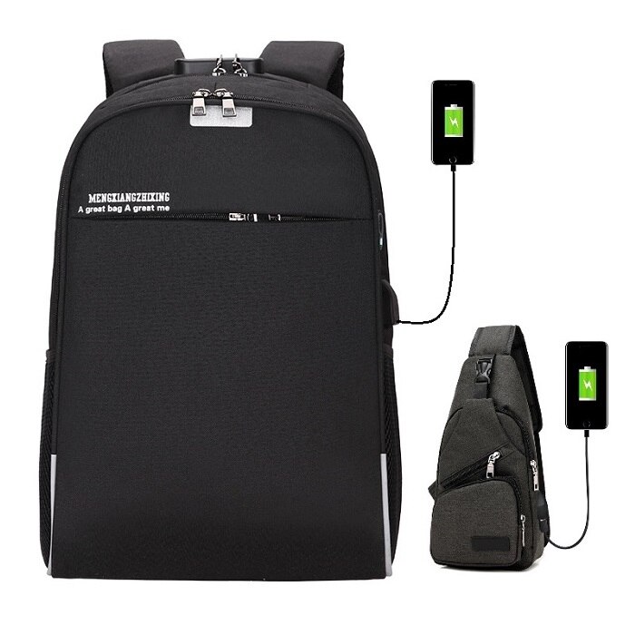 Anti-theft password lock ladies laptop backpack Men's USB Business Travel Bag mochilas escolares para adolescentes hombre: Set 6