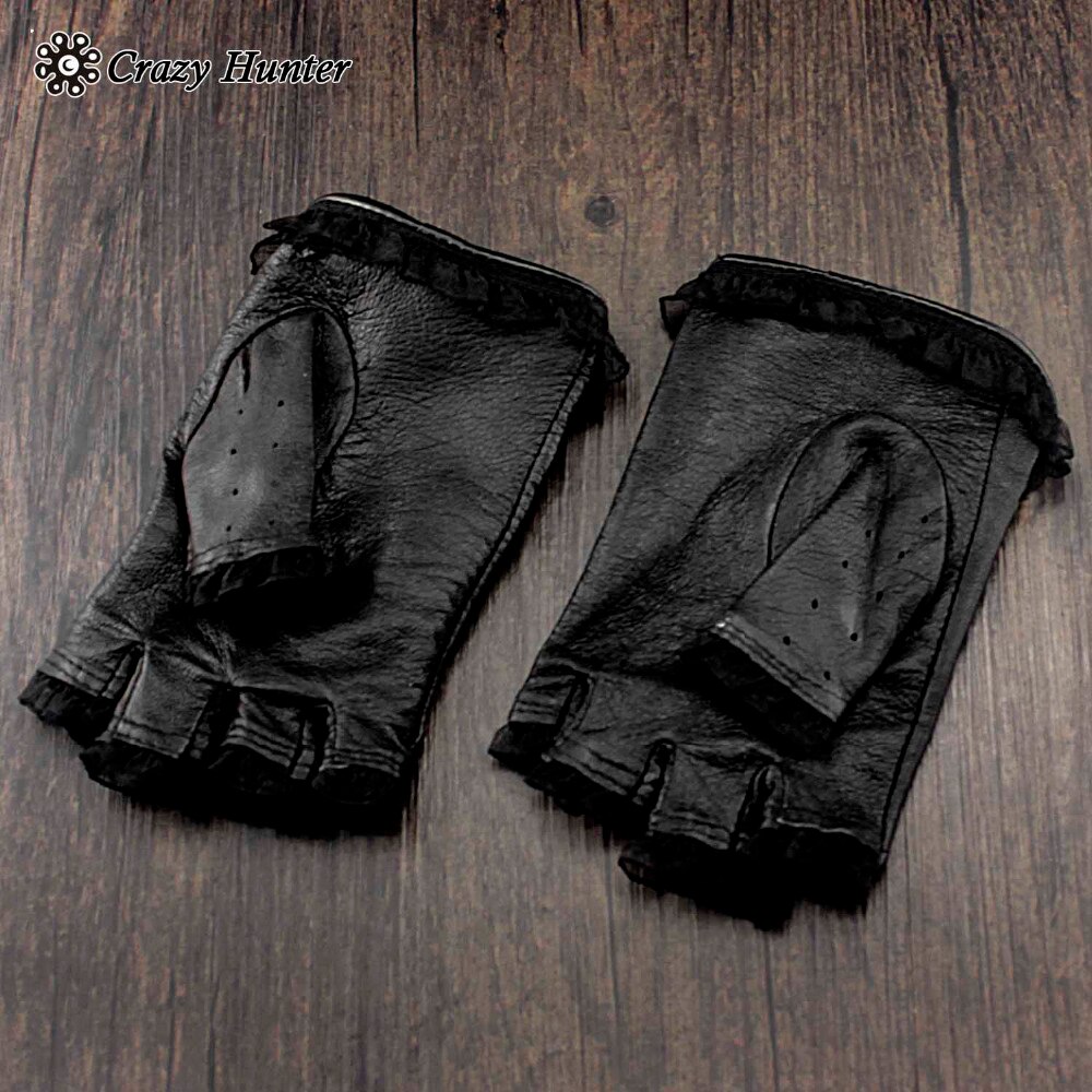 Steampunk fingerløse damehandsker med snørebånd i metal med nitter, biker goth handsker