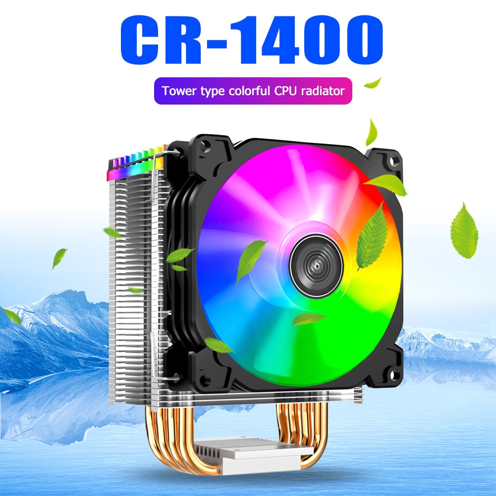 CR1400 PWM 4Pin 12V PC LED Fan Cooling RGB 4 Heat-pipes CPU Cooler Computer Radiator for Intel 1151/1155/AM3/AM4 CPU Cooler