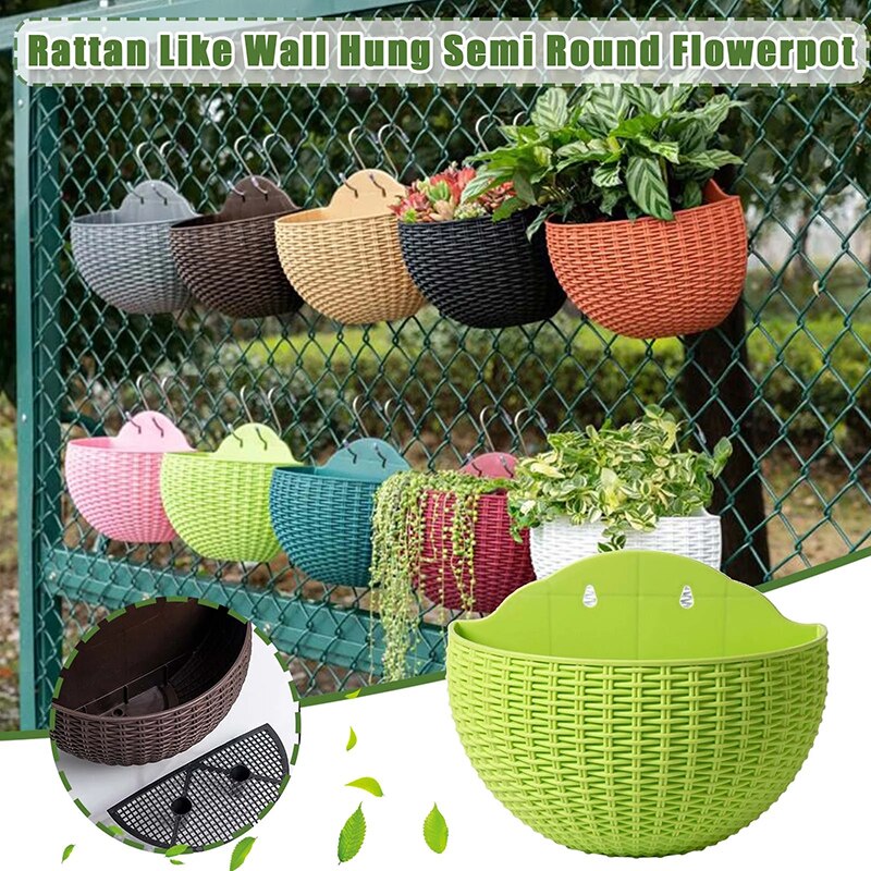 Europese Stijl Imitatie Rotan Muur Opknoping Half Ronde Bloempot Planter Halfronde Muur Bloempot Balkon Huishouden Outdoor