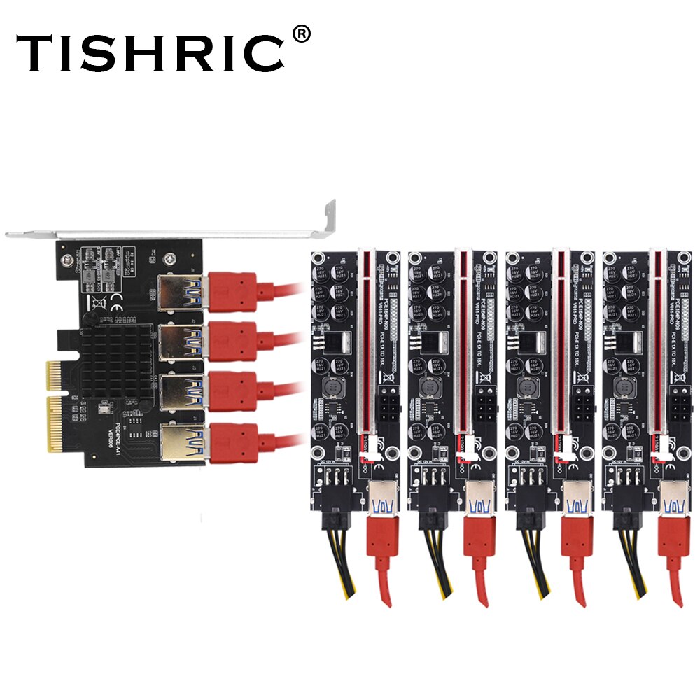 TISHRIC Mining Connectors PCIE Riser 009S/010/010X/011 PCI Express Multiplier PCIE 1 to 4 Riser Expansion Card Add on Cards