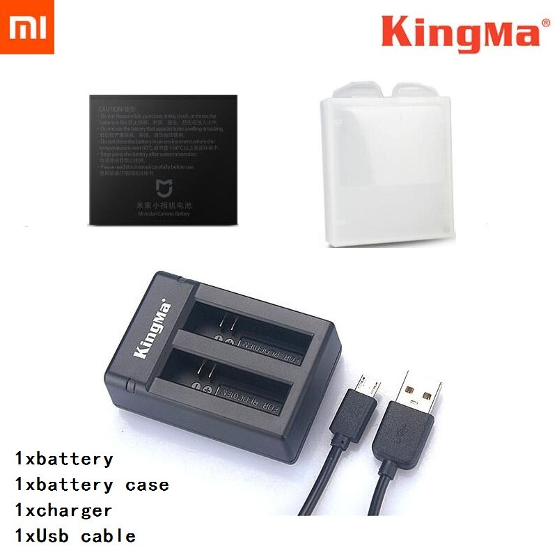 KingMa Original Dual Charger Batteies Charging Case Original Mijia Battery For Xiaomi Mijia Mini 4K Action Camera Accessories: charger and 1battery