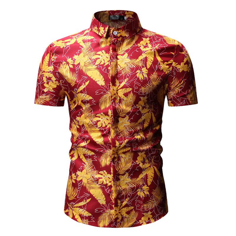Heren strand hawaii overhemd merk korte mouwen overhemd heren plus size bloemen overhemden heren vakantie overhemd camisas xxxl: Rood / Xl
