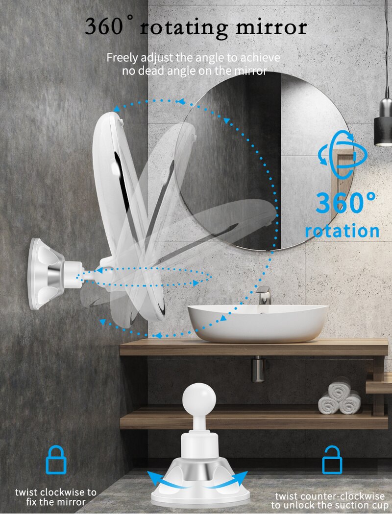 Suction Cup Type 10X Magnification Make-up Mirror with Suction Cup Bathroom LED Fill Light Make Up Mirror Dressing Beauty Mirror
