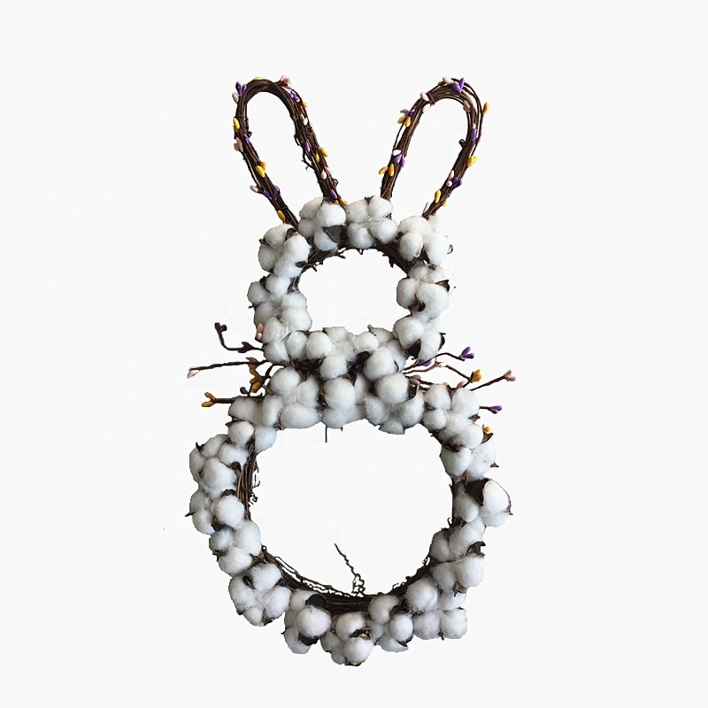 Natural Cotton Boll Twigs bunny Wreath hanging wall decoration farmhouse Easter christmas Decoration: Default Title