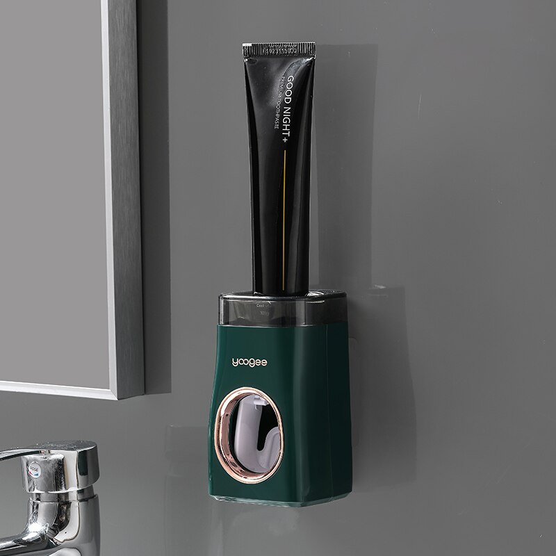 Automatic Tube Toothpaste Squeezer Wall-Mounted Punch-Free Press Toothpaste Dispenser No Waste Banheiro Bathroom Accessories 50: dark green