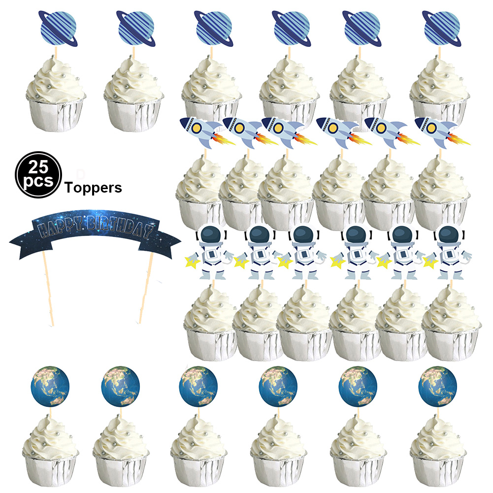 Outer Space Astronaut Cupcake Topper Universe Series Cake Toppers For Universe Planet Birthday Party Dessert Props Festive Decor: plum