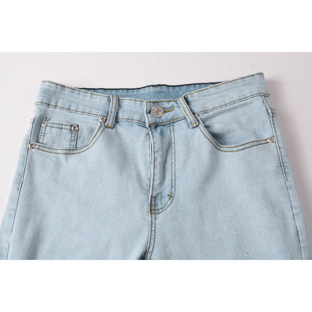 Män snygga slitna jeans byxor biker smal smal rak sliten denim byxor märke skinny jeans herrkläder