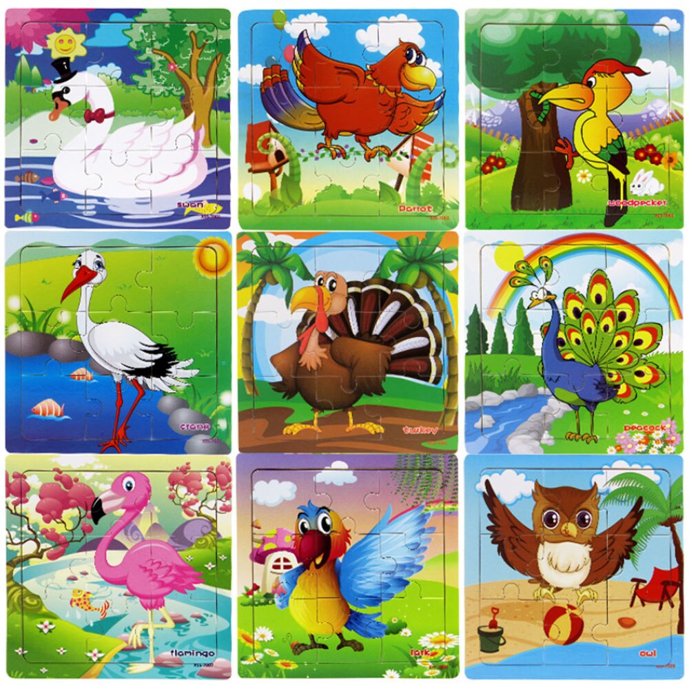 Slice Small Piece Puzzle Toy Children Animals and Vehicle Wooden Puzzle Jigsaw Baby Educational Toys for Kids