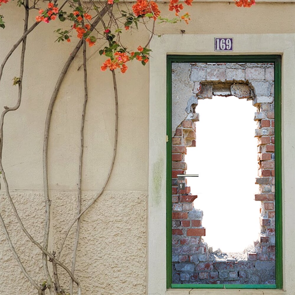 2 unids/set simulación agujero pegatina la puerta y pared casa decoración madera papel impermeable póster de renovación Puerta de papel pintado calcomanías